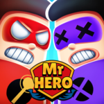 Mr Hero game thumbnail featuring two cartoon superheroes in red and purple costumes with angry expressions and the Mr Hero logo.